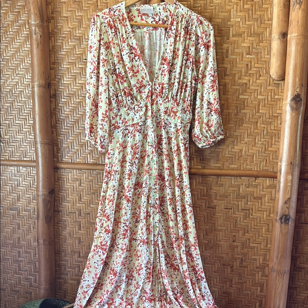 Rue Stiic floral green and Red Kali midi Dress small